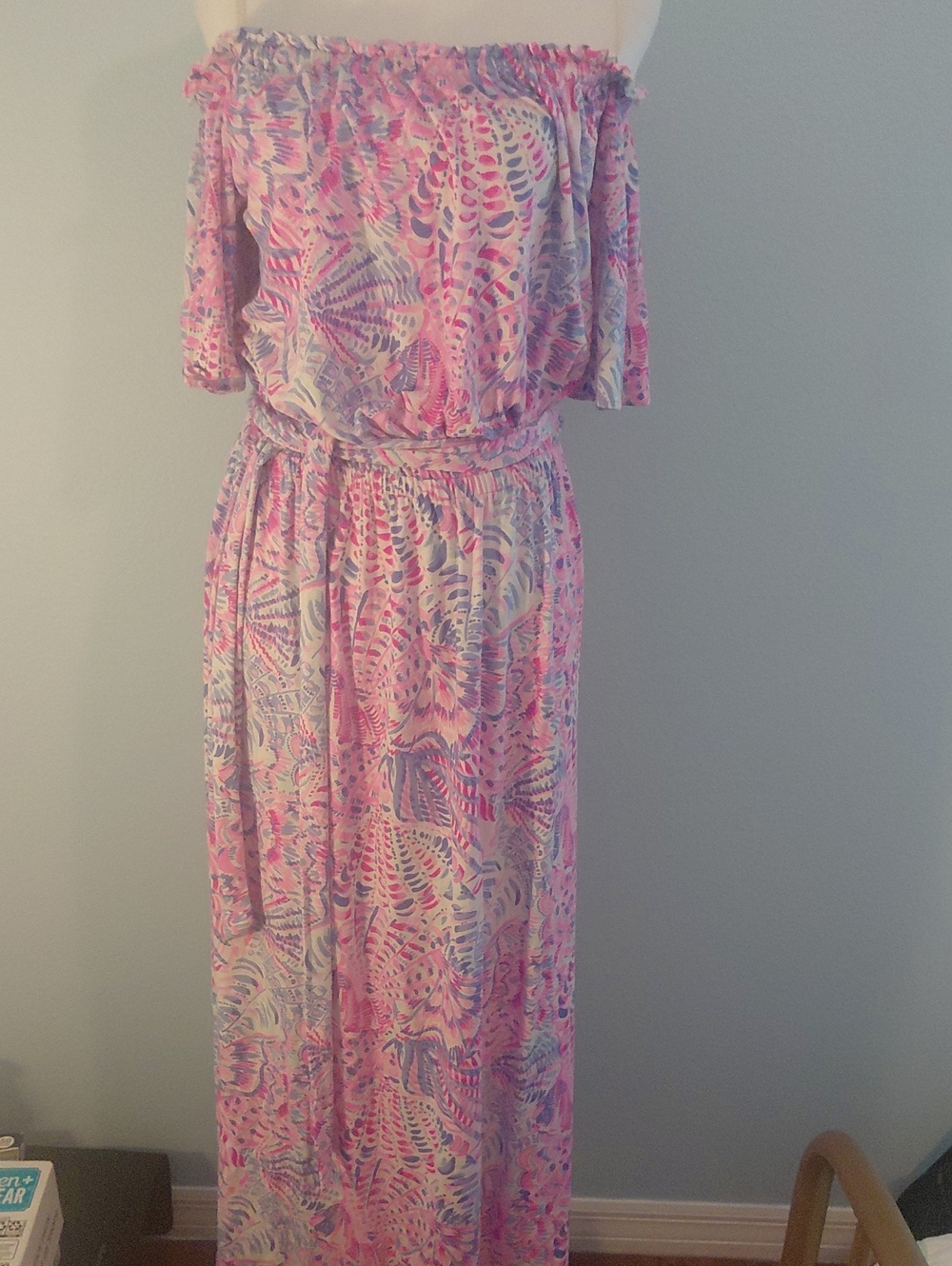 Worn Once Lilly Pulitzer Pink & Lavender Off-Shoulder Printed Maxi Dress